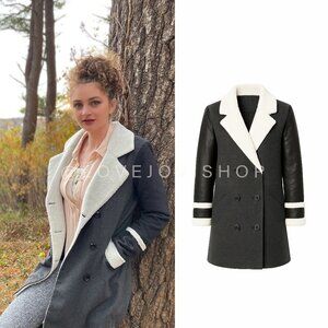 Cabincore | Faux Shearling Wool Blend Charcoal Coat | Hygge Wide Collar Layering